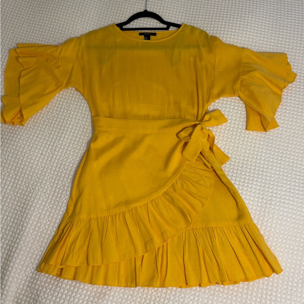 Forever 21 Yellow Ruffle Wrap Dress
